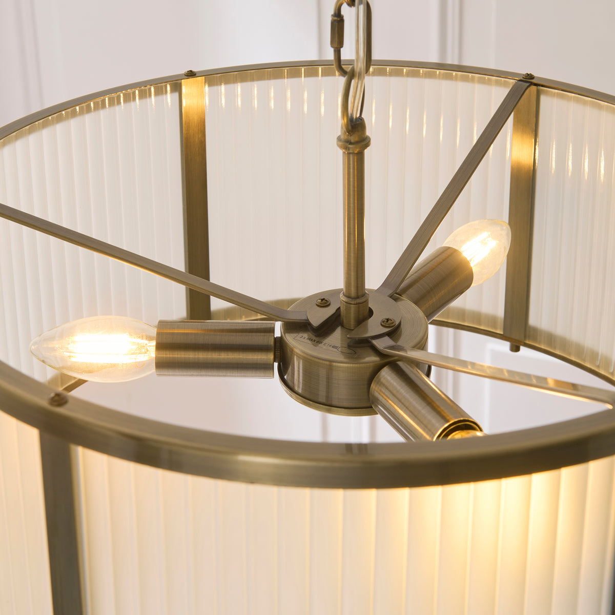 Ridgeton 3 Light Antique Brass & Frosted Glass Pendant Ceiling Light