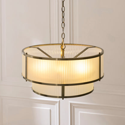 Ridgeton 5 Light Antique Brass & Frosted Glass Tiered Chandelier