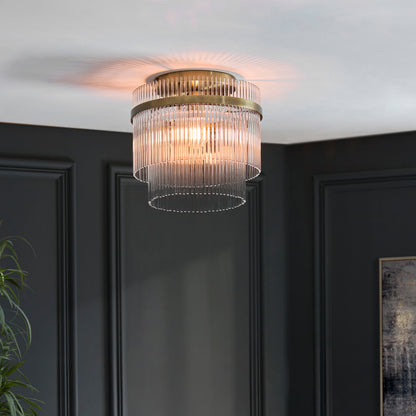 Marietta Antique Brass & Clear Glass Flush Ceiling Light
