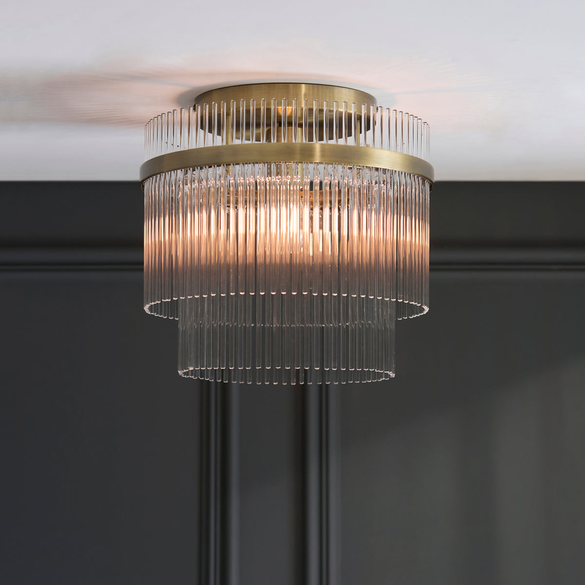 Marietta Antique Brass & Clear Glass Flush Ceiling Light