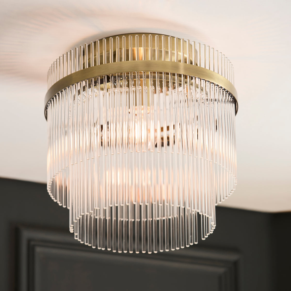 Marietta Antique Brass & Clear Glass Flush Ceiling Light
