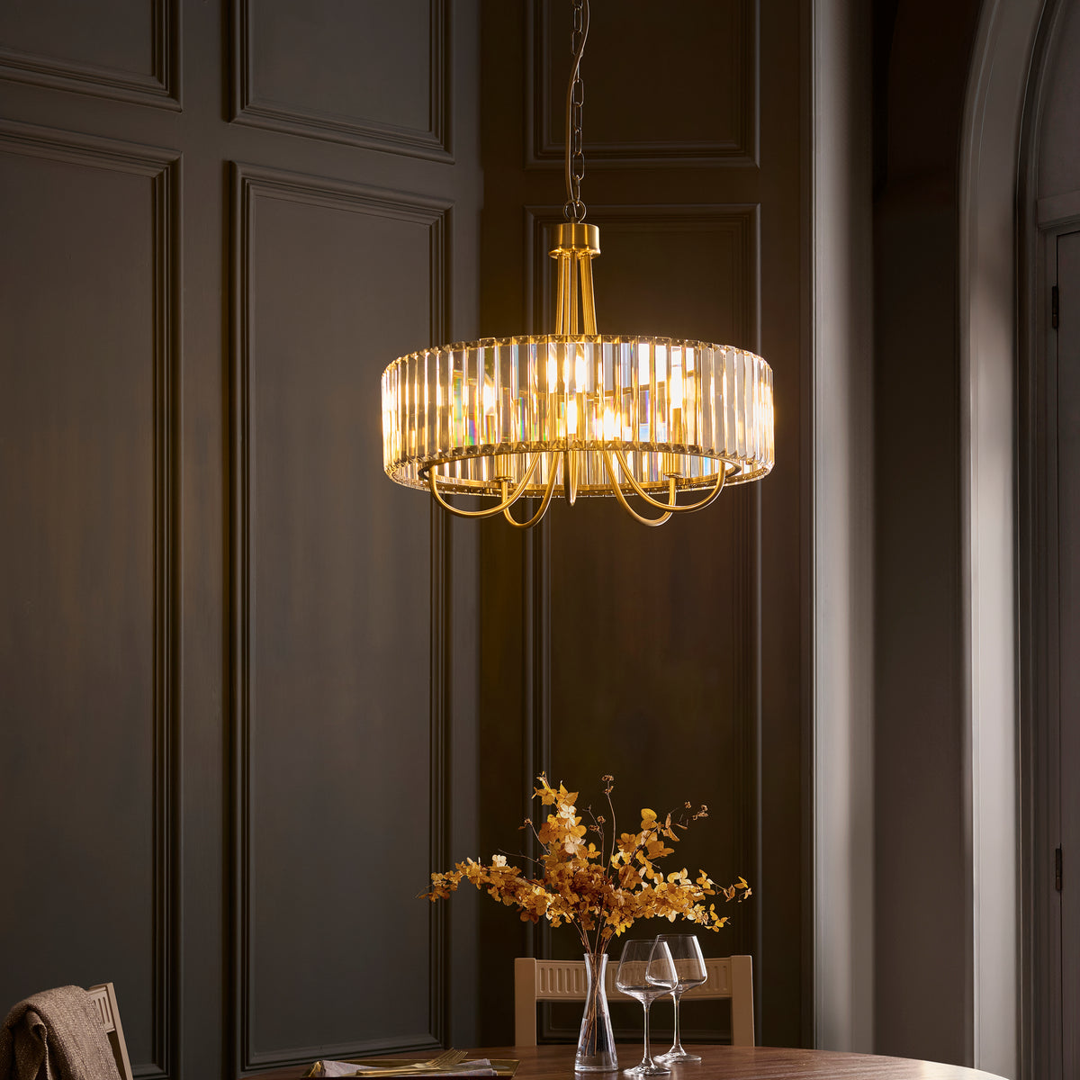 Visconti 5 Light Antique Brass & Clear Glass Ceiling Light