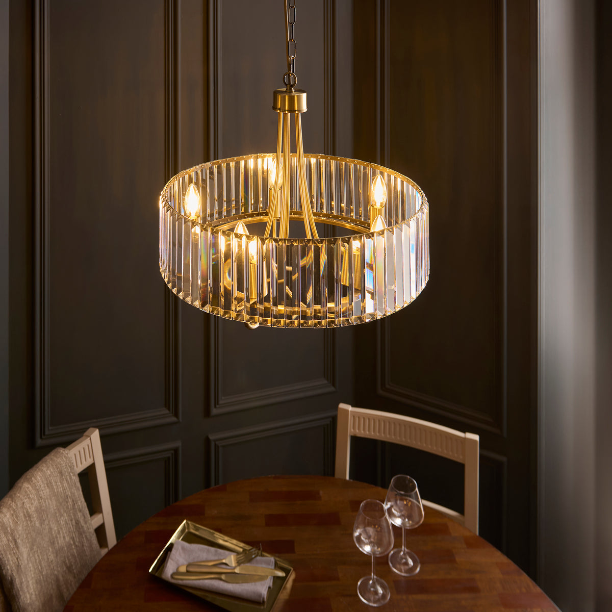 Visconti 5 Light Antique Brass & Clear Glass Ceiling Light