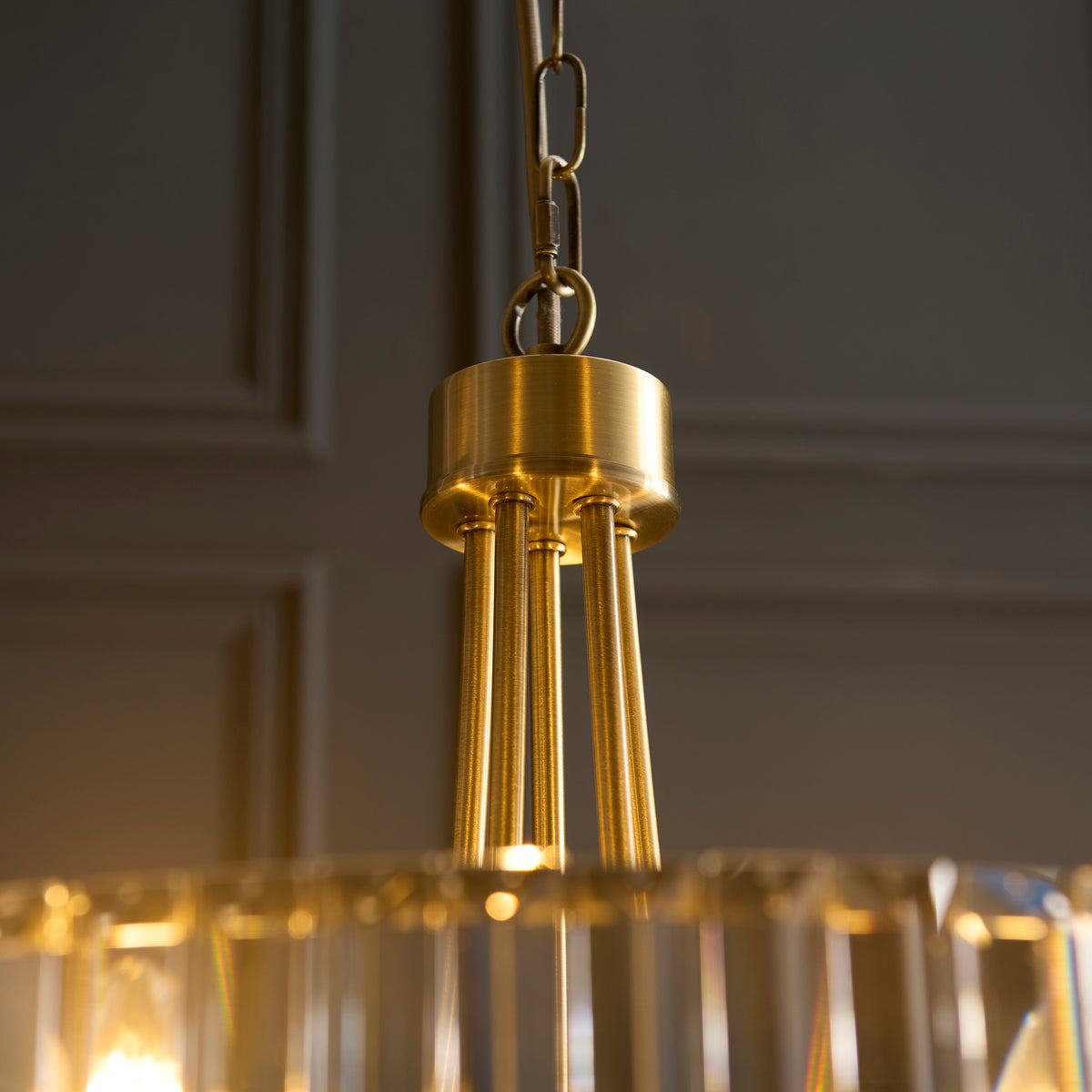 Visconti 5 Light Antique Brass & Clear Glass Ceiling Light