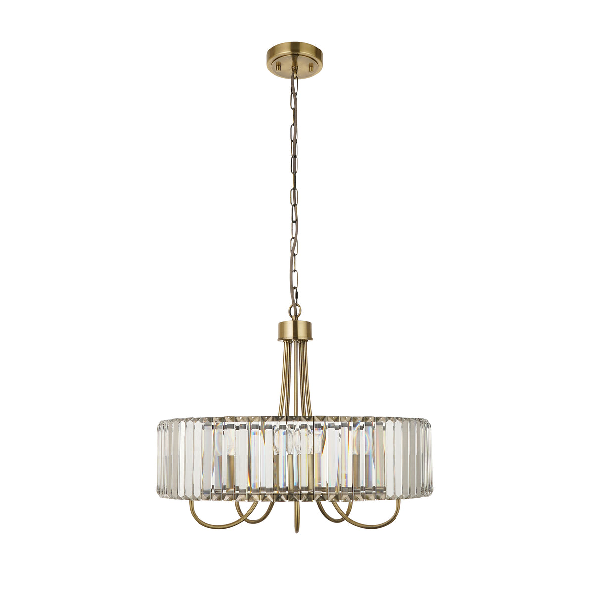 Visconti 5 Light Antique Brass & Clear Glass Ceiling Light