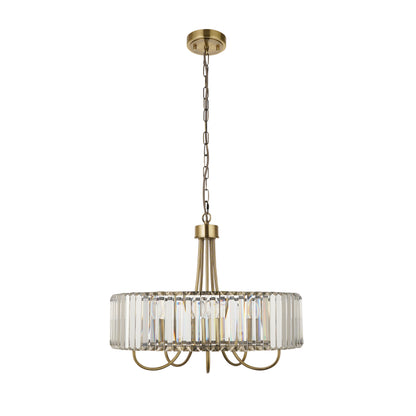 Visconti 5 Light Antique Brass & Clear Glass Ceiling Light