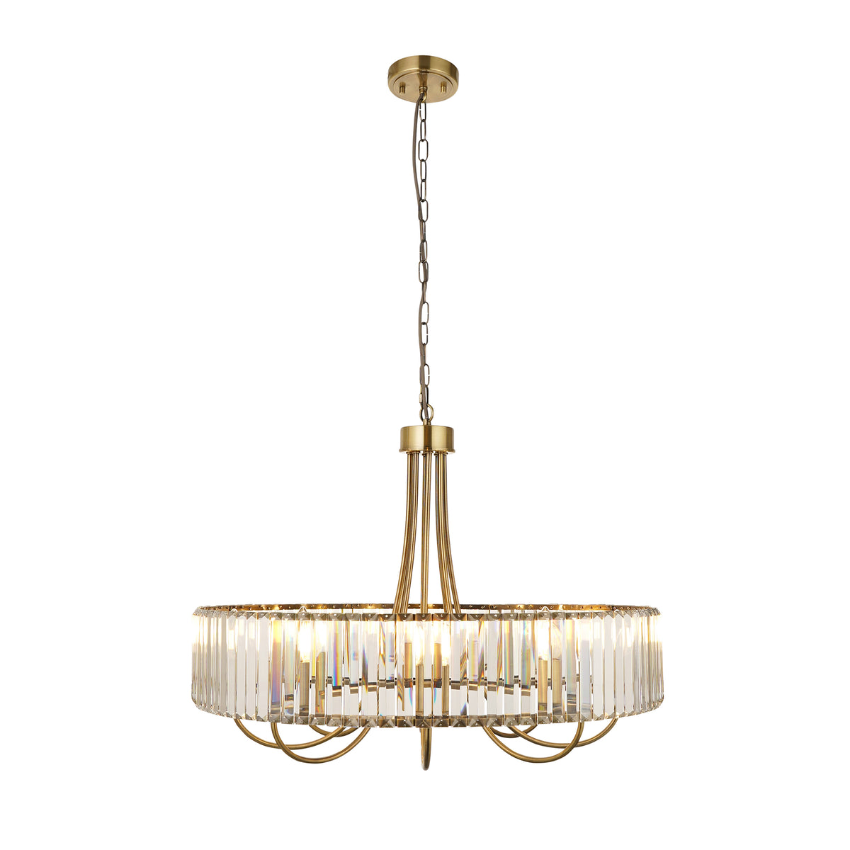 Visconti 8 Light Antique Brass & Clear Glass Pendant Ceiling Light
