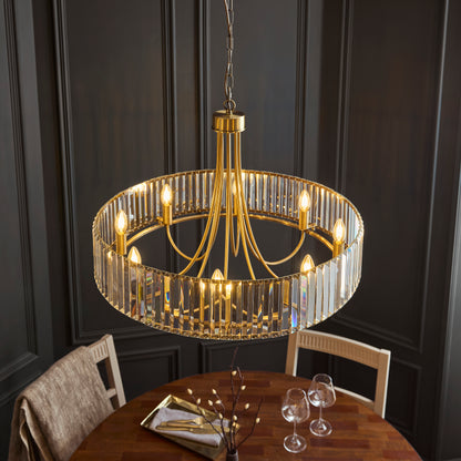 Visconti 8 Light Antique Brass & Clear Glass Pendant Ceiling Light