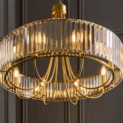 Visconti 8 Light Antique Brass & Clear Glass Pendant Ceiling Light