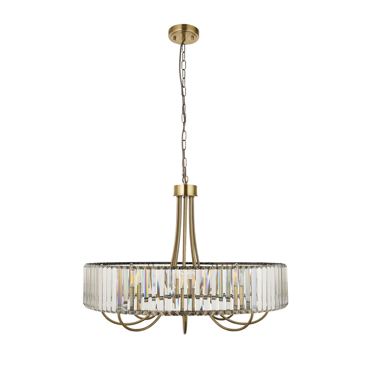 Visconti 8 Light Antique Brass & Clear Glass Pendant Ceiling Light