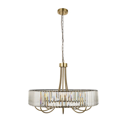 Visconti 8 Light Antique Brass & Clear Glass Pendant Ceiling Light
