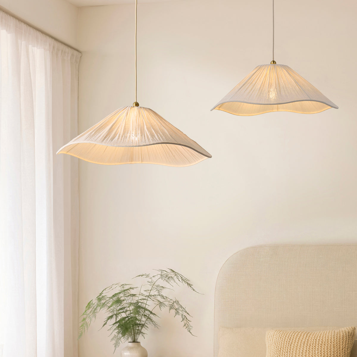 Isabella Aged Brass & White Scalloped Pendant Ceiling Light