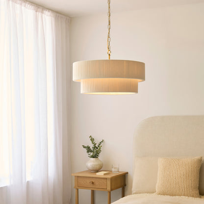 Noah 5 Light Cream Cotton Cord Tiered Pendant Ceiling Light