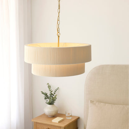 Noah 5 Light Cream Cotton Cord Tiered Pendant Ceiling Light