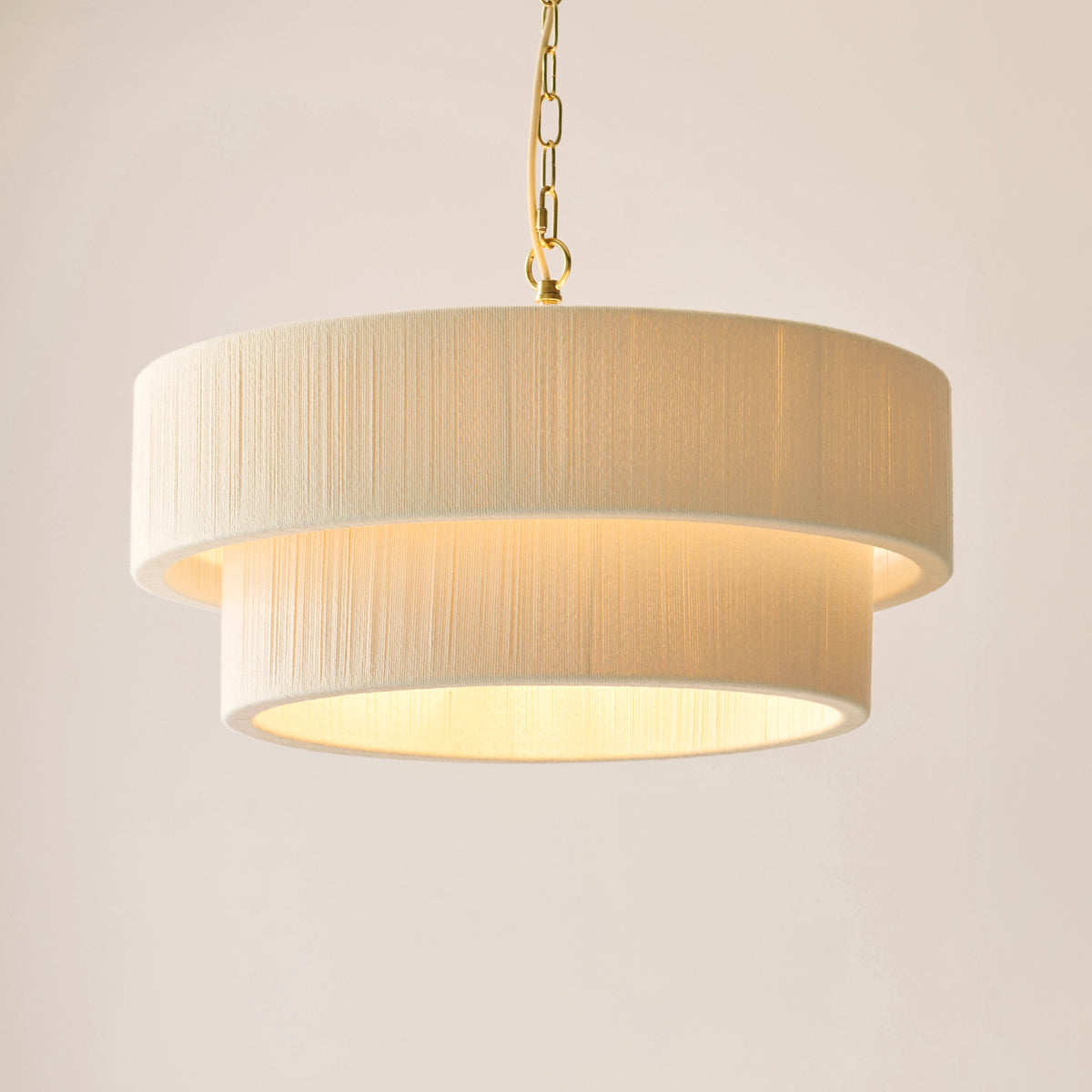 Noah 5 Light Cream Cotton Cord Tiered Pendant Ceiling Light