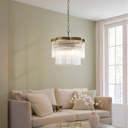 Lucille 3 Light Antique Brass & Clear Glass Pendant Ceiling Light