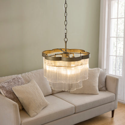 Lucille 3 Light Antique Brass & Clear Glass Pendant Ceiling Light