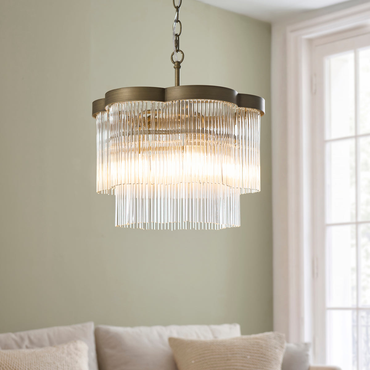 Lucille 3 Light Antique Brass & Clear Glass Pendant Ceiling Light