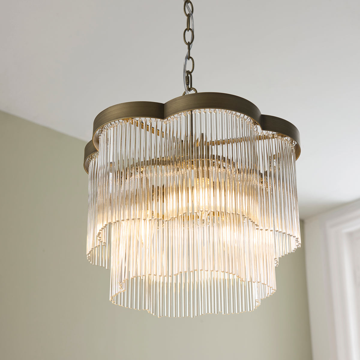 Lucille 3 Light Antique Brass & Clear Glass Pendant Ceiling Light