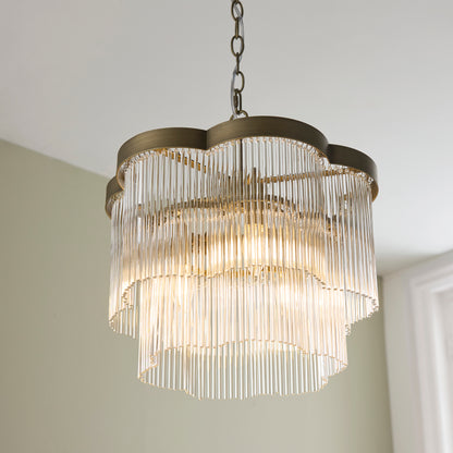 Lucille 3 Light Antique Brass & Clear Glass Pendant Ceiling Light