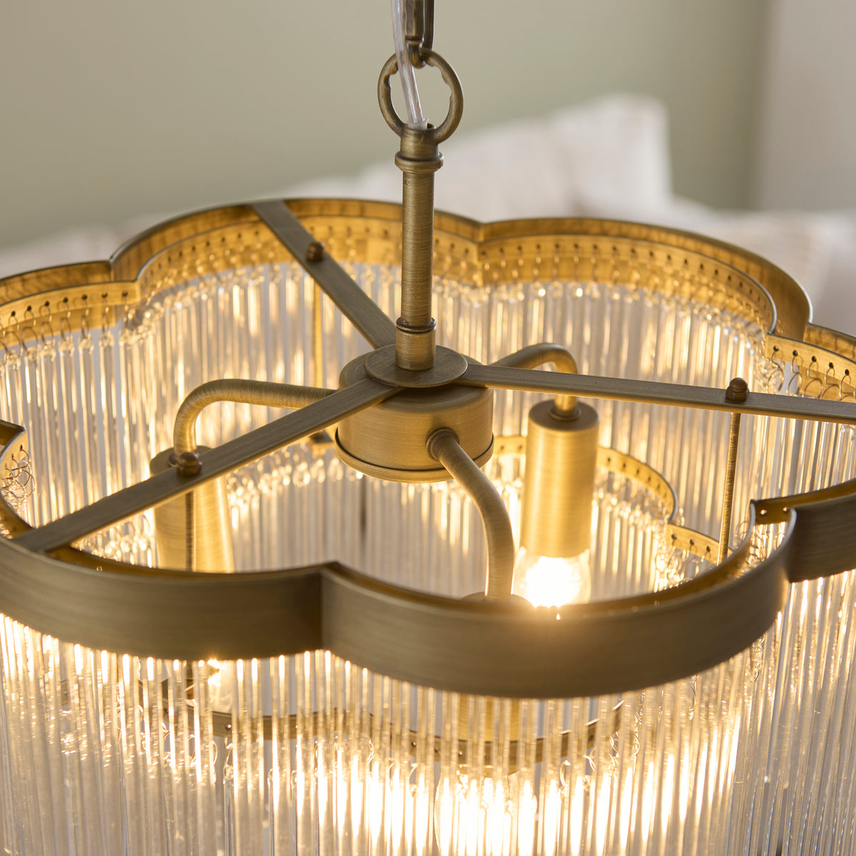 Lucille 3 Light Antique Brass & Clear Glass Pendant Ceiling Light