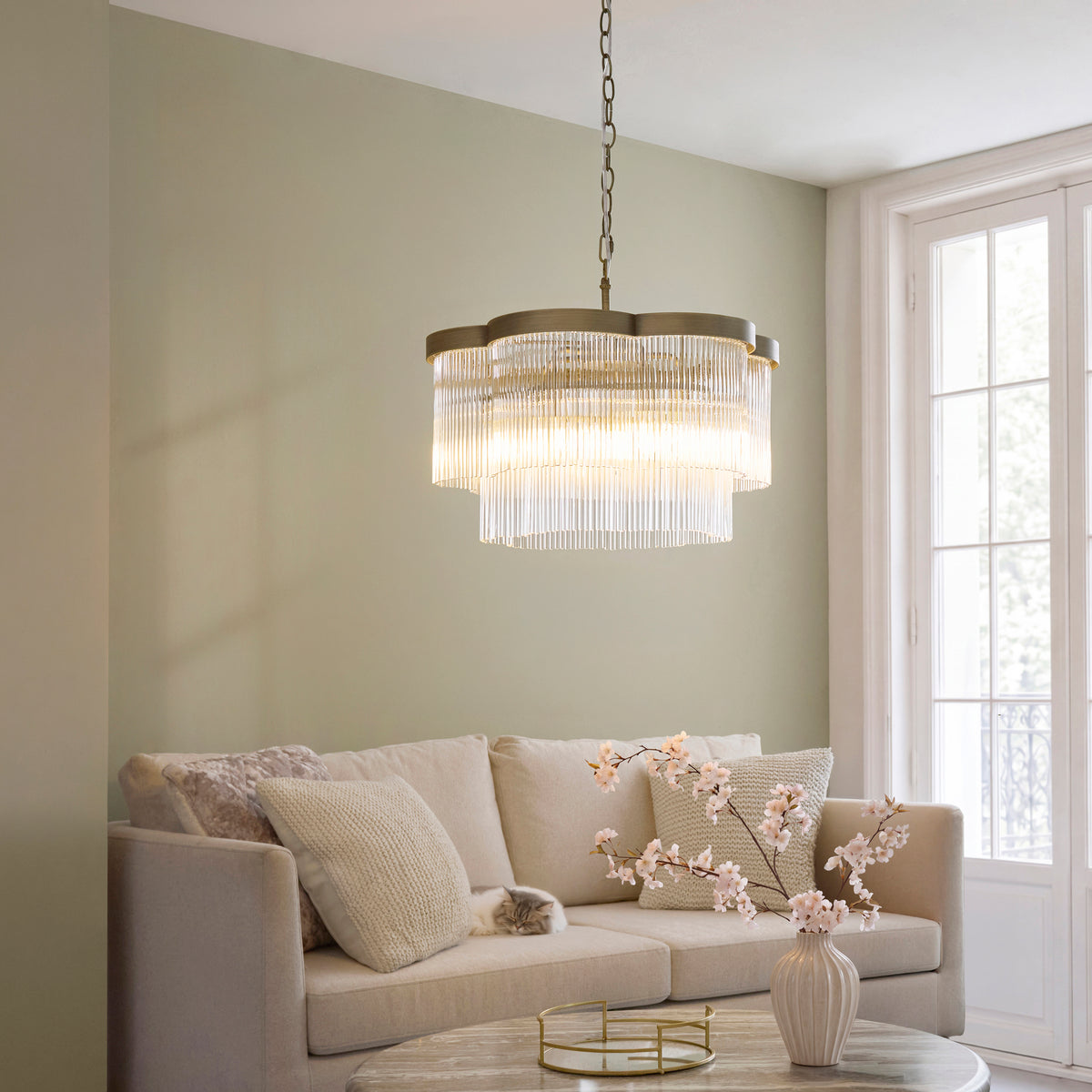 Lucille 5 Light Antique Brass & Clear Glass Pendant Ceiling Light
