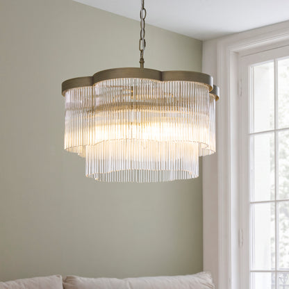 Lucille 5 Light Antique Brass & Clear Glass Pendant Ceiling Light