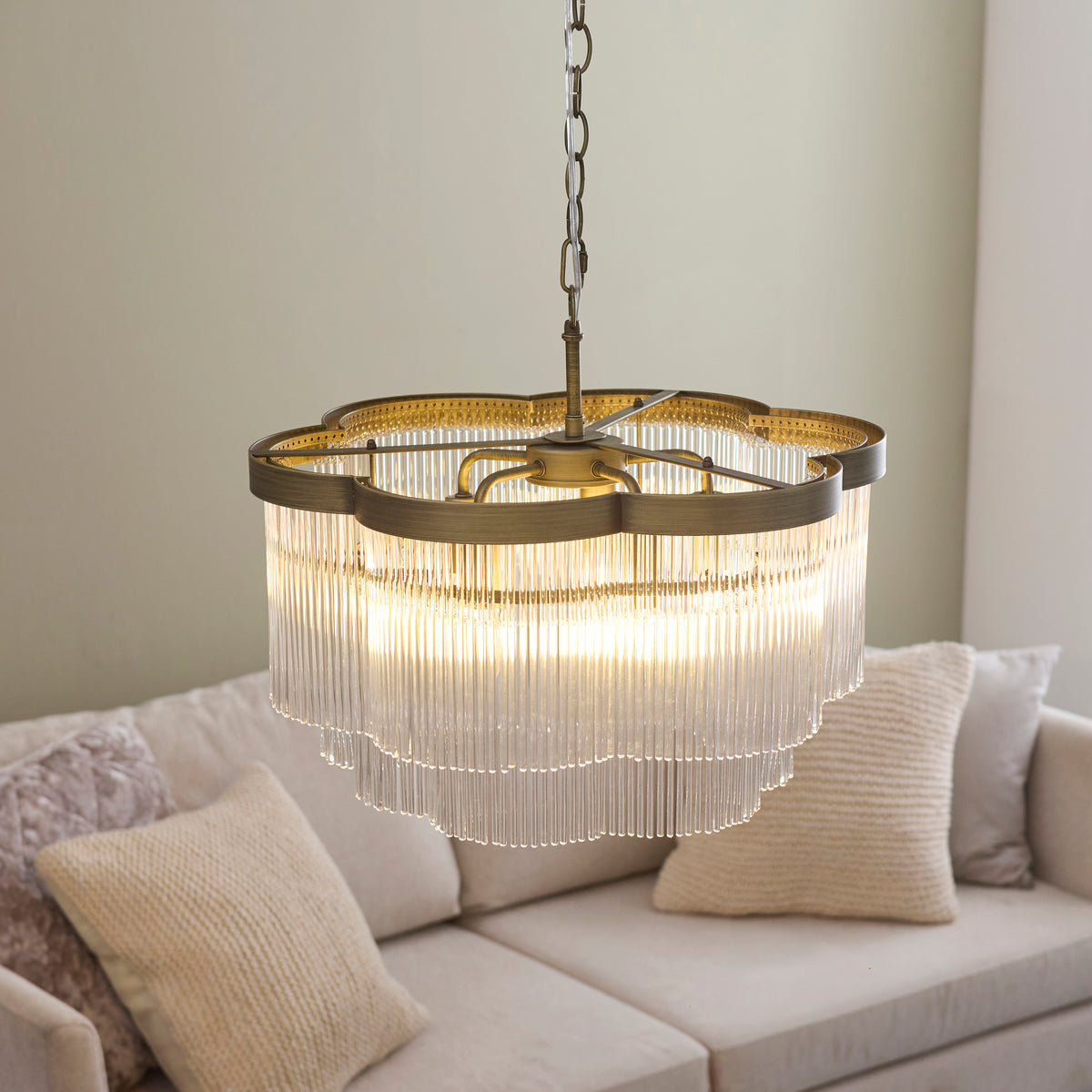 Lucille 5 Light Antique Brass & Clear Glass Pendant Ceiling Light