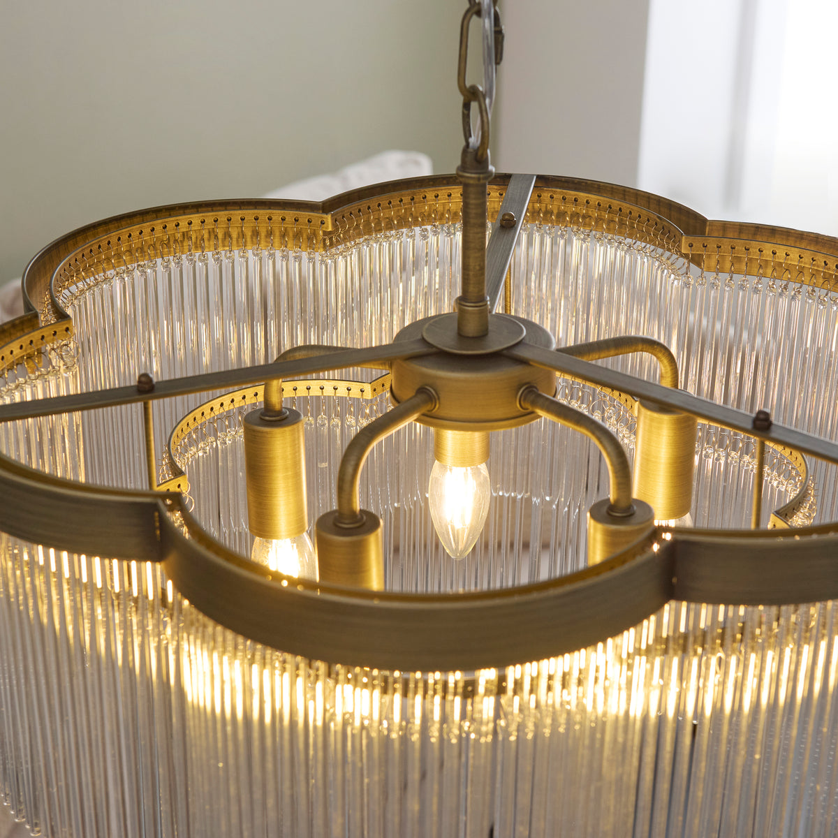 Lucille 5 Light Antique Brass & Clear Glass Pendant Ceiling Light