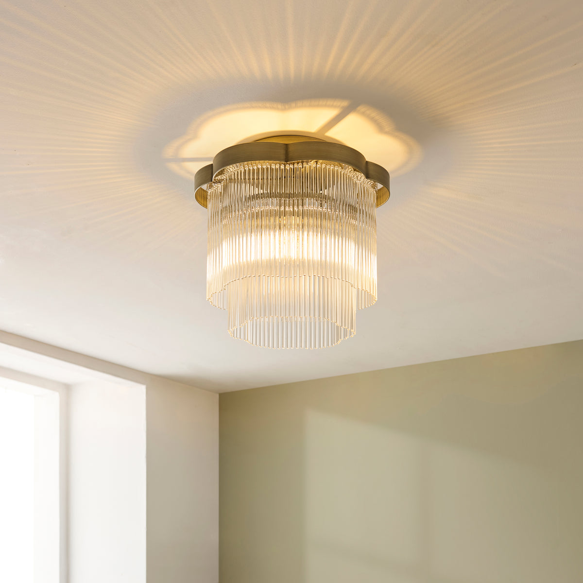 Lucille Antique Brass & Clear Glass Flush Ceiling Light