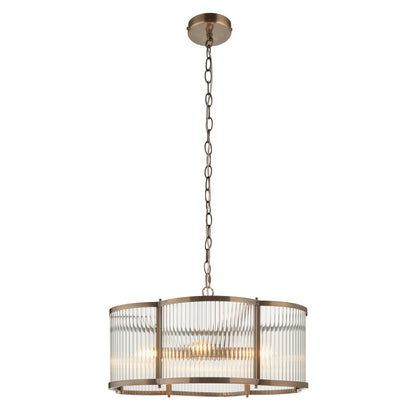Ridgeton Scallop 5 Light Antique Brass & Ribbed Glass Pendant Light