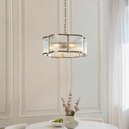 Ridgeton Scallop 5 Light Antique Brass & Ribbed Glass Pendant Light