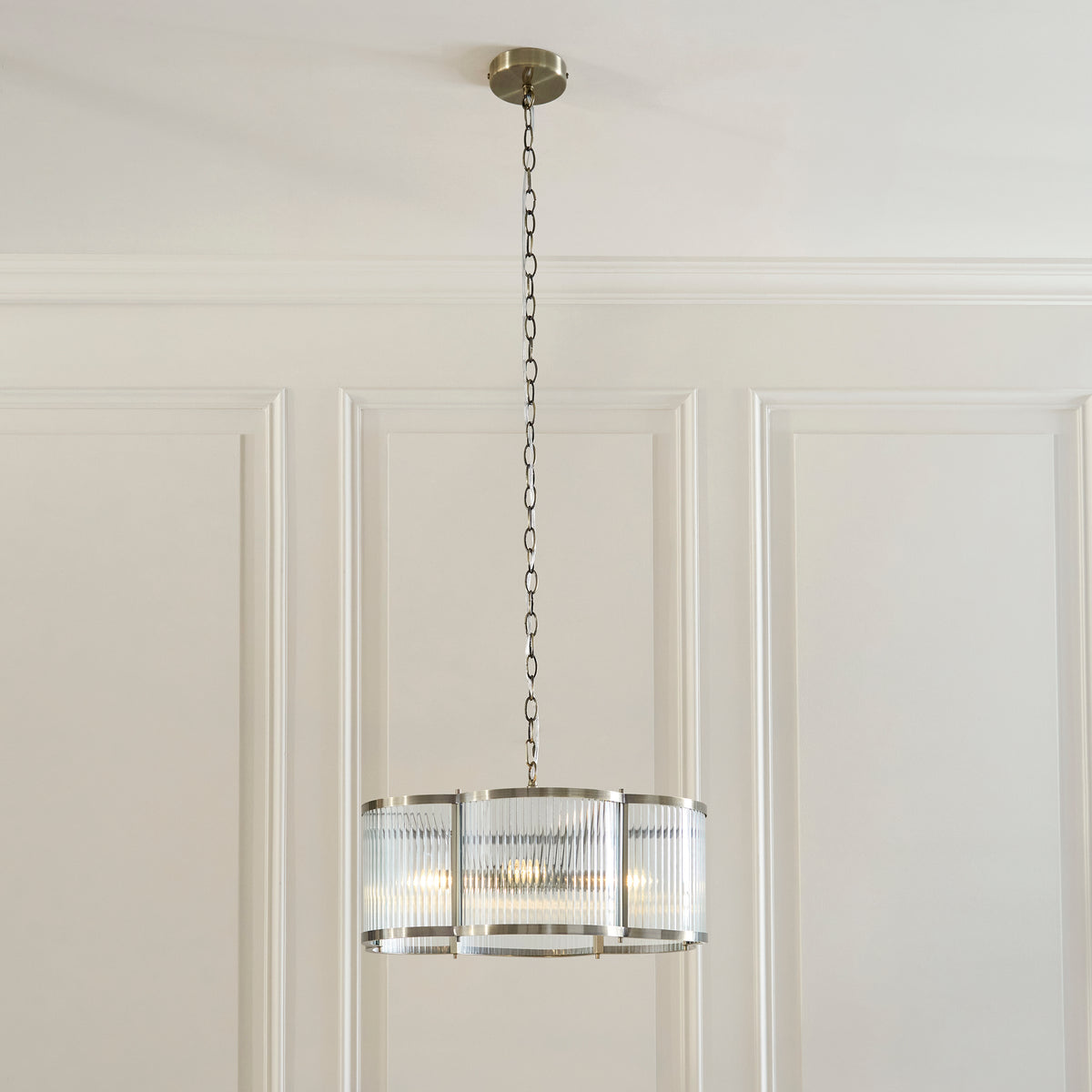 Ridgeton Scallop 5 Light Antique Brass & Ribbed Glass Pendant Light