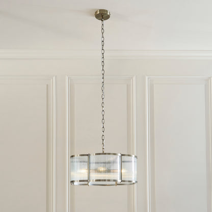 Ridgeton Scallop 5 Light Antique Brass & Ribbed Glass Pendant Light