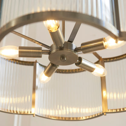 Ridgeton Scallop 5 Light Antique Brass & Ribbed Glass Pendant Light