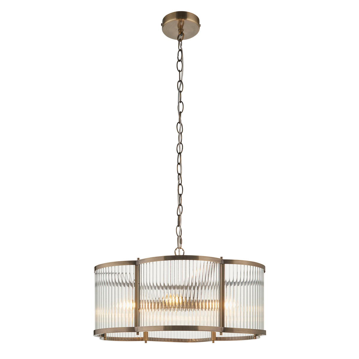 Ridgeton Scallop 5 Light Antique Brass & Ribbed Glass Pendant Light