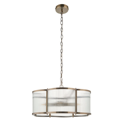 Ridgeton Scallop 5 Light Antique Brass & Ribbed Glass Pendant Light