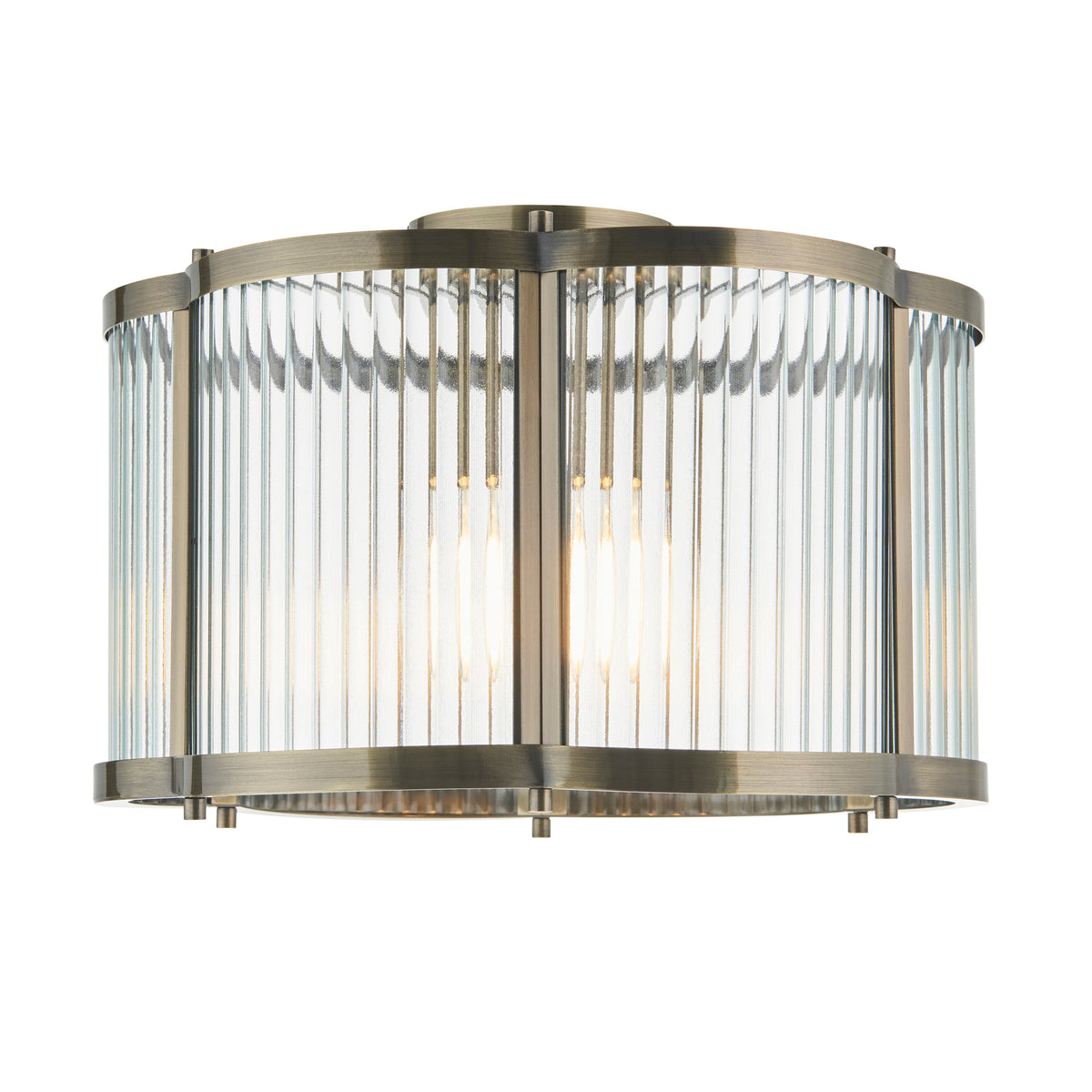 Ridgeton Scallop Antique Brass & Ribbed Glass Flush Ceiling Light