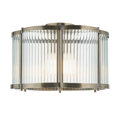 Ridgeton Scallop Antique Brass & Ribbed Glass Flush Ceiling Light