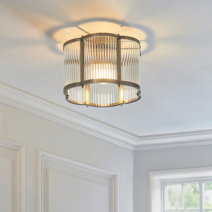 Ridgeton Scallop Antique Brass & Ribbed Glass Flush Ceiling Light