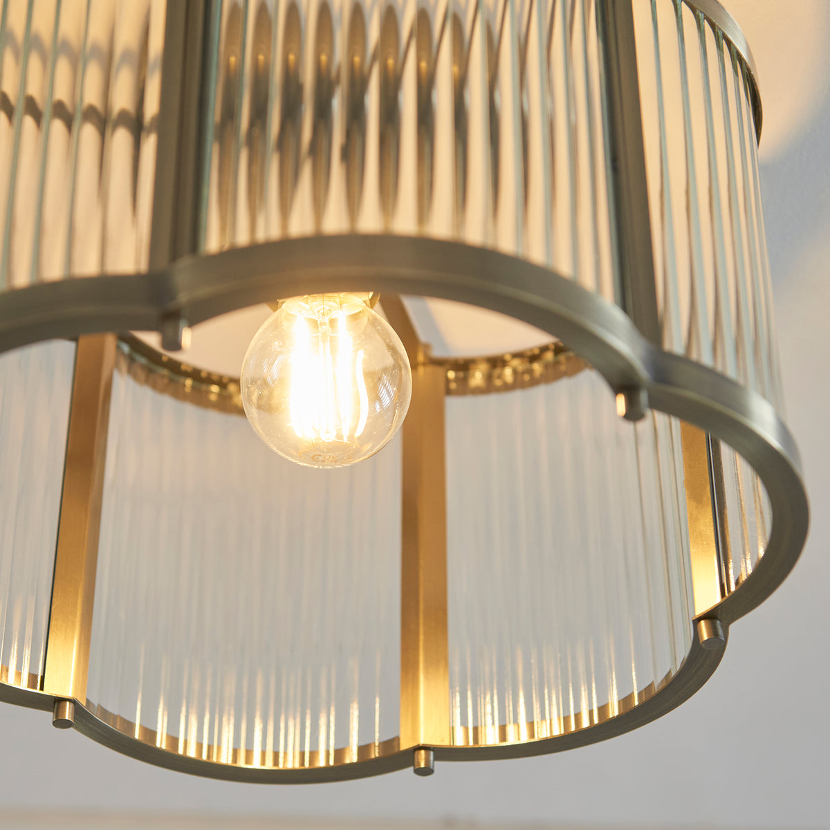 Ridgeton Scallop Antique Brass & Ribbed Glass Flush Ceiling Light