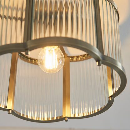 Ridgeton Scallop Antique Brass & Ribbed Glass Flush Ceiling Light