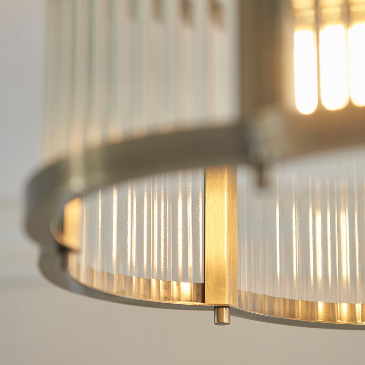 Ridgeton Scallop Antique Brass & Ribbed Glass Flush Ceiling Light
