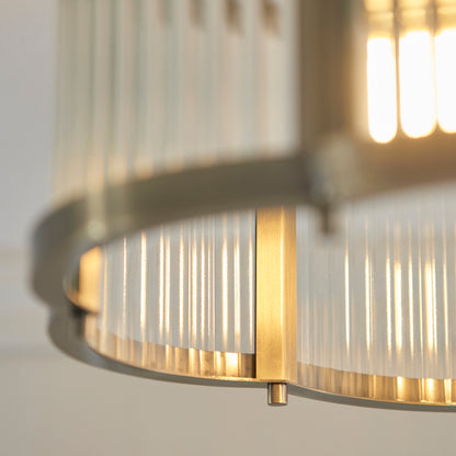 Ridgeton Scallop Antique Brass & Ribbed Glass Flush Ceiling Light