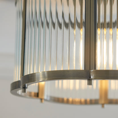 Ridgeton Scallop Antique Brass & Ribbed Glass Flush Ceiling Light