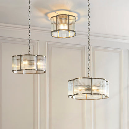 Ridgeton Scallop Antique Brass & Ribbed Glass Flush Ceiling Light