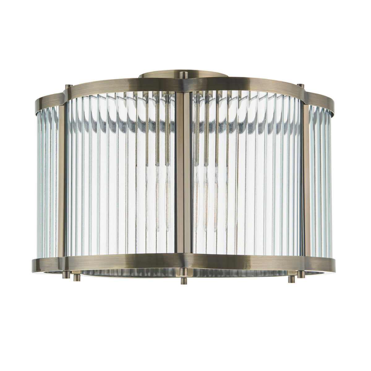 Ridgeton Scallop Antique Brass & Ribbed Glass Flush Ceiling Light