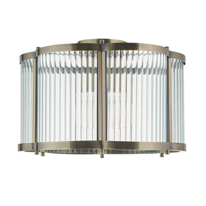 Ridgeton Scallop Antique Brass & Ribbed Glass Flush Ceiling Light
