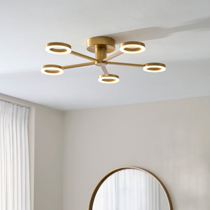 Scout 5 Light Warm Brass LED Semi-Flush Ceiling Light
