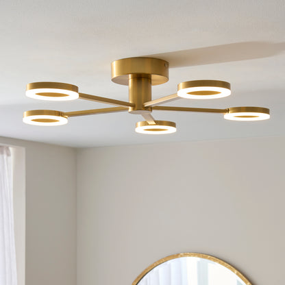 Scout 5 Light Warm Brass LED Semi-Flush Ceiling Light